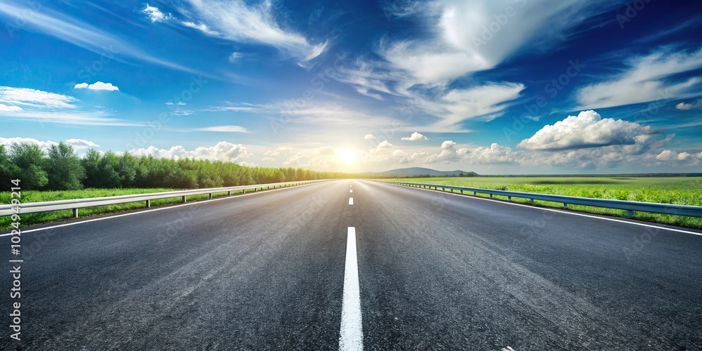 Naklejka premium Silhouette of asphalt highway with road markings backdrop