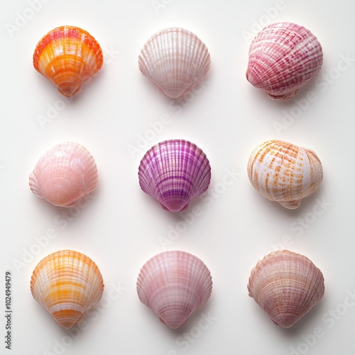 Colorful seashells on a white background