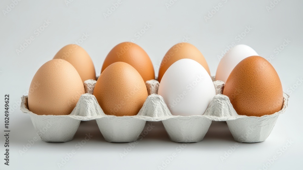 Assortment of fresh eggs in a carton Assortment of fresh eggs in a carton
