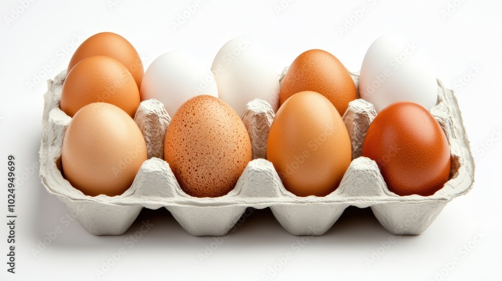 Assortment of fresh chicken eggs in carton Assortment of fresh chicken eggs in carton