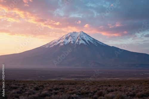 Mount Damavand At Late Morning With Bright Sky Colors And High Contrast