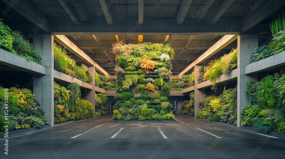Urban Oasis, a transformed parking garage showcasing vibrant greenery and art installations, blending nature with urban architecture. Urban Oasis, a transformed parking garage showcasing vibrant greenery and art installations, blending nature with urban architecture.
