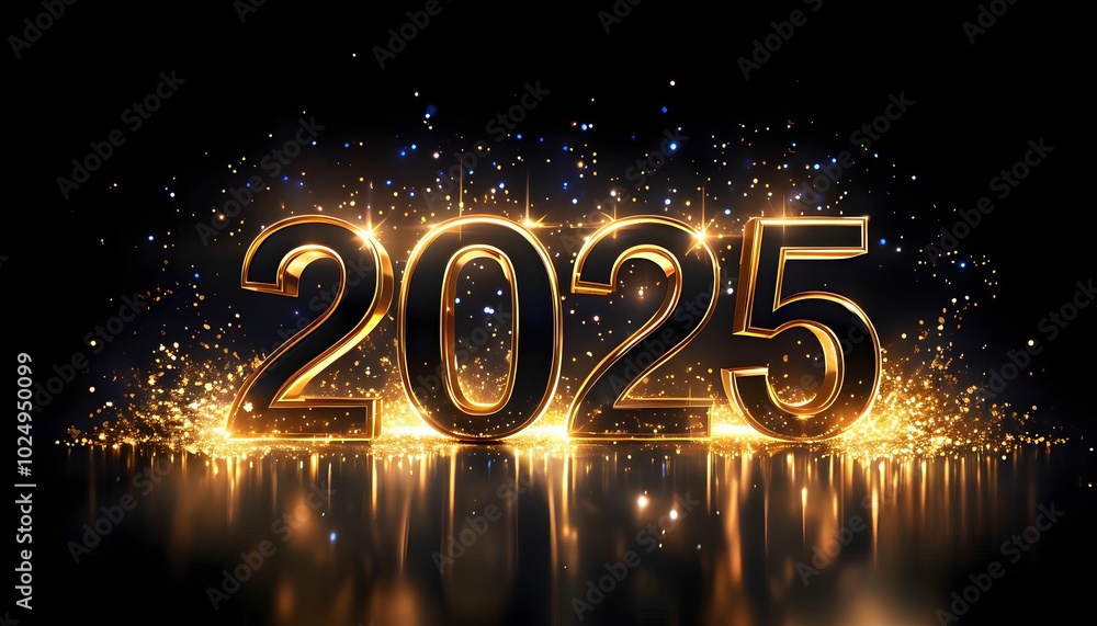 Sparkling gold 2025 in glitter burst with dark background, New Year celebration banner Sparkling gold 2025 in glitter burst with dark background, New Year celebration banner