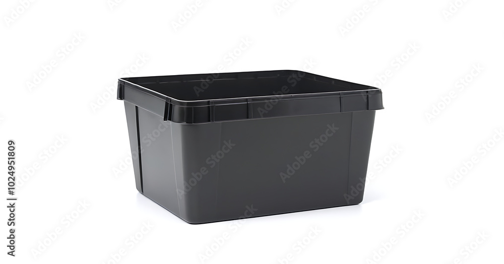 A sleek, durable black storage box with a lid, ideal for safeguarding valuable belongings, tools, or household items. A sleek, durable black storage box with a lid, ideal for safeguarding valuable belongings, tools, or household items.