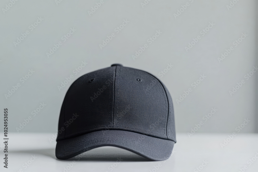 Black Cap Mockup on White Table, Minimalist design showcase, Ideal for branding and product presentation, Clean and modern aesthetic Black Cap Mockup on White Table, Minimalist design showcase, Ideal for branding and product presentation, Clean and modern aesthetic