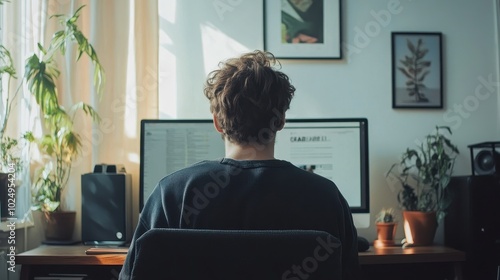 Programmer Working at Home in a Cozy Office