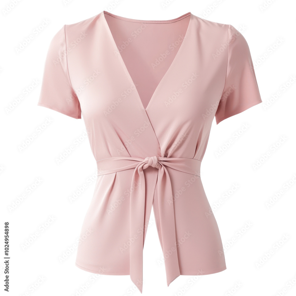 Stylish wrap top with a tie closure and V-neckline, offering a flattering and adjustable fit. isolated on transparency background