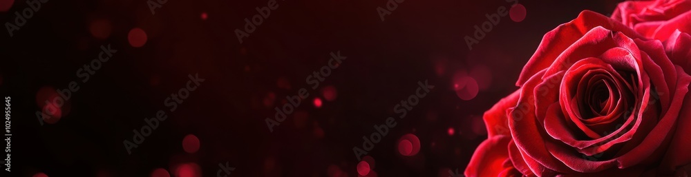A close-up of a red rose against a dark, blurred background with sparkling effects. A close-up of a red rose against a dark, blurred background with sparkling effects.