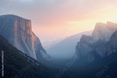 Blue Mountains At Dawn With Granite Cliffs And Soft Morning Light