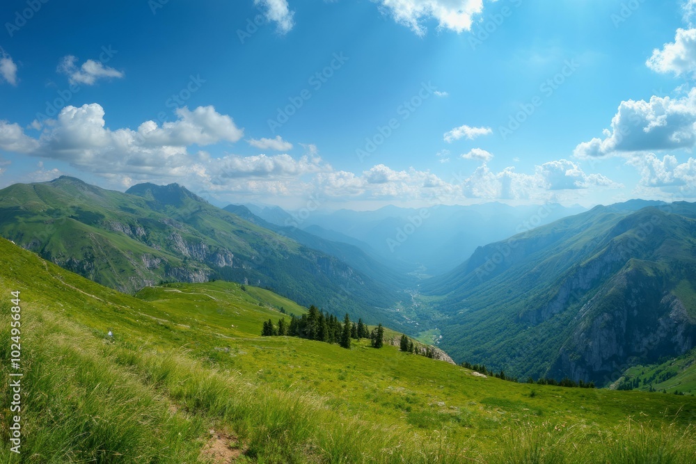Obraz premium Caucasus At Midday With Lush Slopes And Towering Peaks