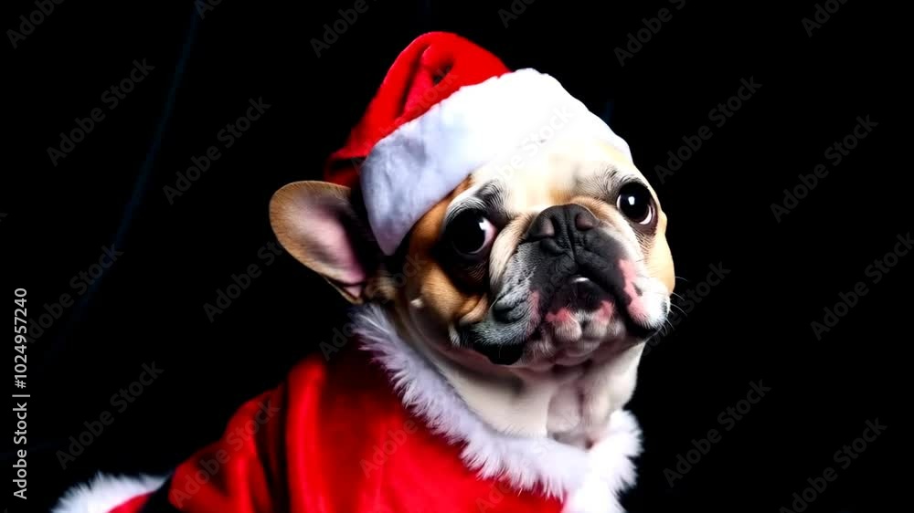 French Bulldog in Santa Costume, Holiday Cheer French Bulldog in Santa Costume, Holiday Cheer