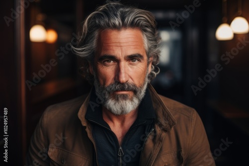 Portrait of a handsome middle-aged man with gray hair and beard.