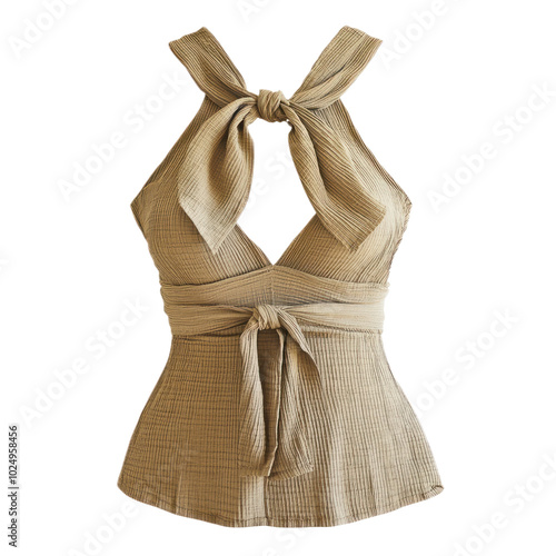 Stylish halter top with a tie neck and open back, ideal for a summery and elegant look. isolated on transparency background