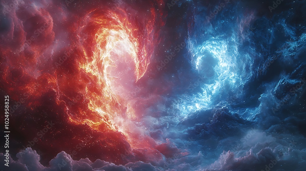 Abstract Fire and Ice Cosmic Nebula Space Background Abstract Fire and Ice Cosmic Nebula Space Background