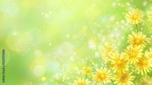 A vibrant background featuring yellow flowers and a soft green backdrop with sparkling effects.