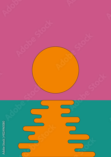Couché de soleil, Vecteur Coucher de Soleil - Illustration AI, Paysage, Nature, Couleurs Chaudes, Scène de Crépuscule