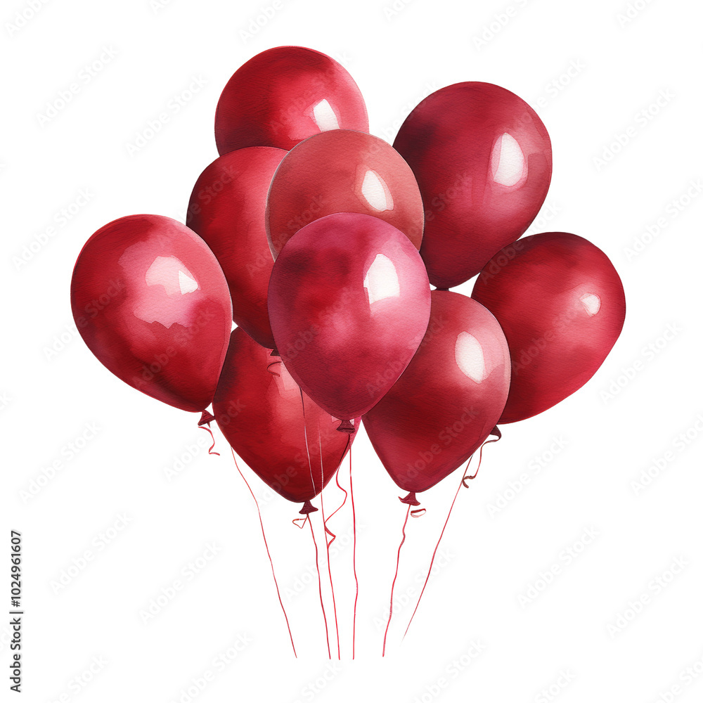 red balloons watercolor isolated on transparent background cutout red balloons watercolor isolated on transparent background cutout