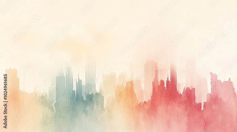 Fototapeta premium Pastel Watercolor City Skyline