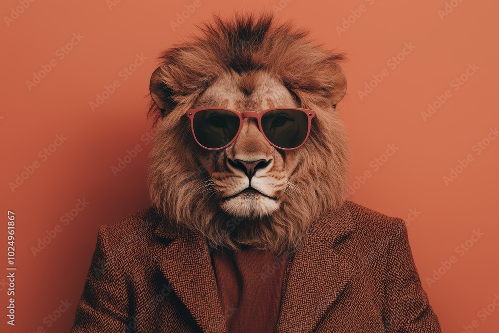 Confident Lion in Sunglasses with Stylish Background Confident Lion in Sunglasses with Stylish Background