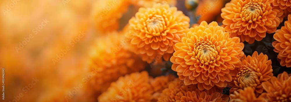 A close-up of vibrant orange chrysanthemums in full bloom, showcasing their intricate petals. A close-up of vibrant orange chrysanthemums in full bloom, showcasing their intricate petals.