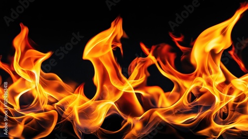 A vibrant display of flames against a dark background, showcasing the dynamic movement of fire.