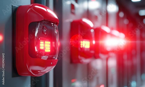 Close-up of a red fire alarm system in a building