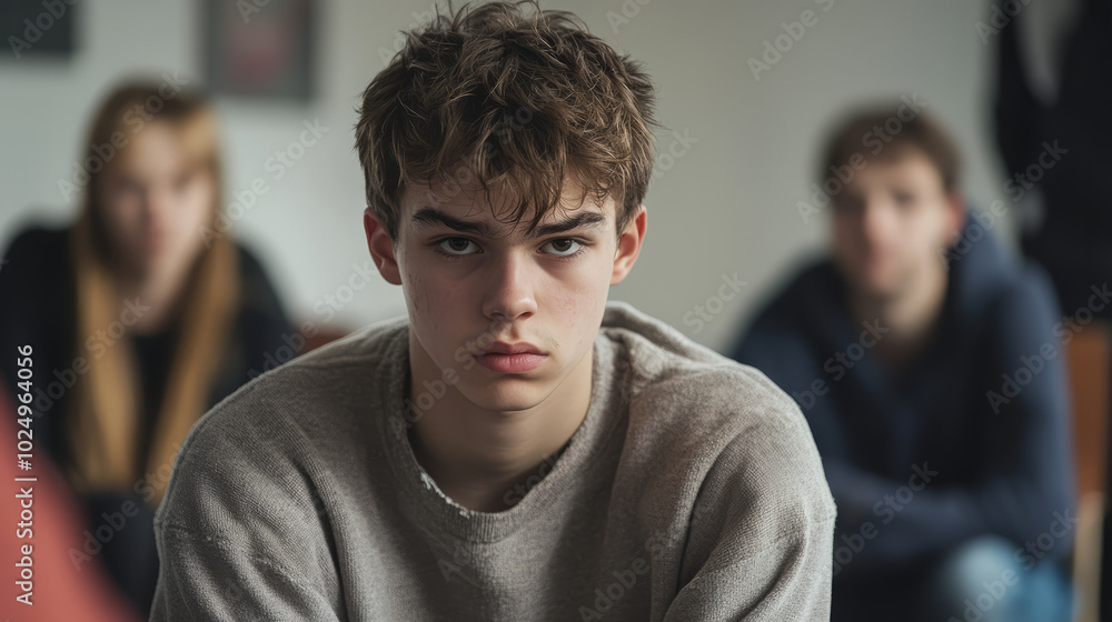 Teenagers, both male and female, attending a support group for anger issues in adolescence, with a counselor helping them express their emotions Teenagers, both male and female, attending a support group for anger issues in adolescence, with a counselor helping them express their emotions