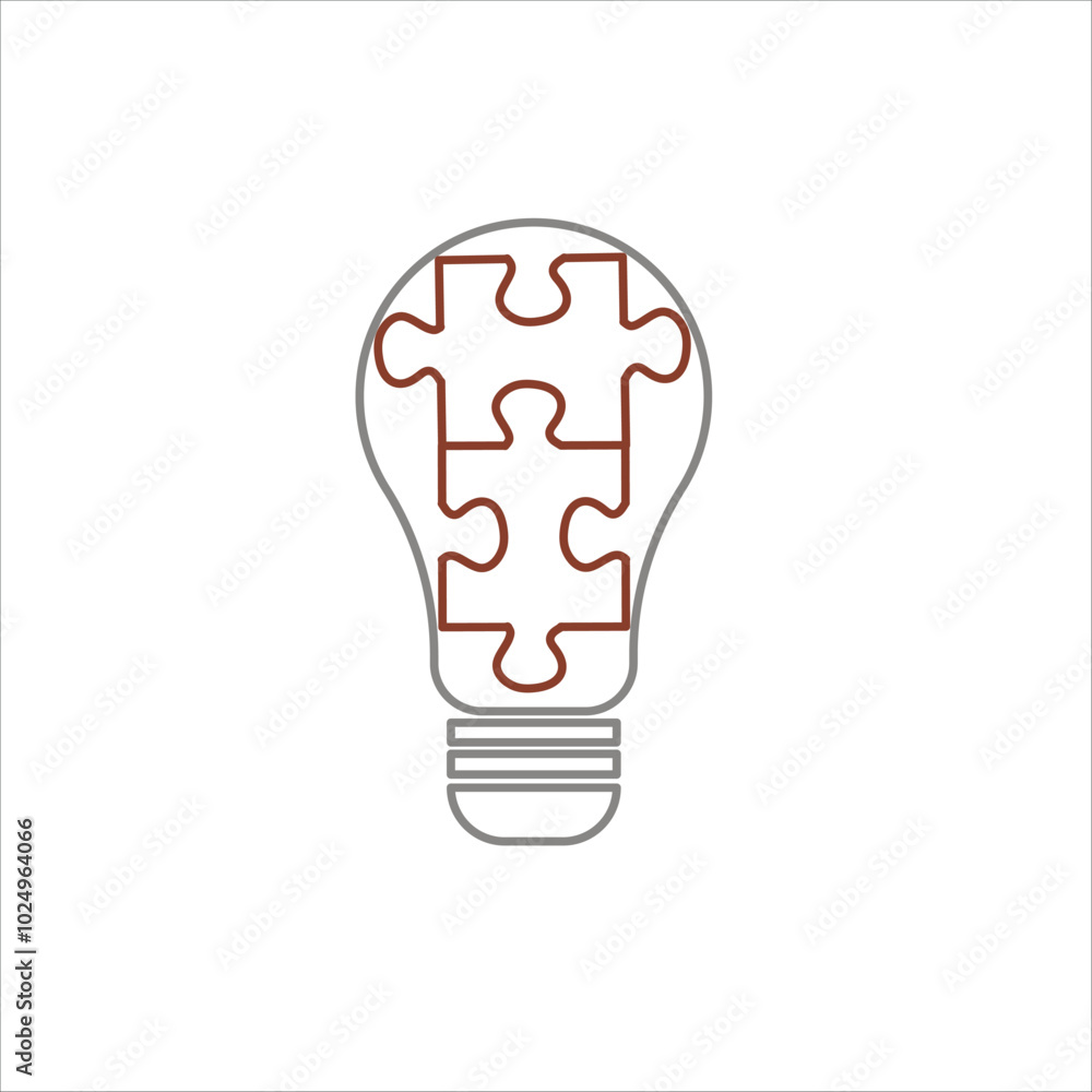 Bulb with Puzzle Pieces - Puzzle pieces form inside the bulb to symbolize problem-solving. Bulb with Puzzle Pieces - Puzzle pieces form inside the bulb to symbolize problem-solving.