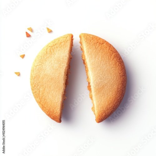 A split cookie with crumbs, showcasing a simple dessert presentation.