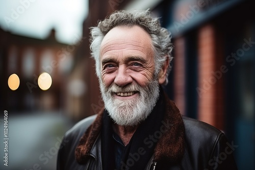 Portrait of a senior man with white beard on the street.