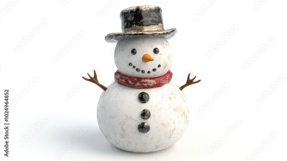 3D Render of a Snowman Sculpture on White Background. AI generated illustration. 3D Render of a Snowman Sculpture on White Background. AI generated illustration.