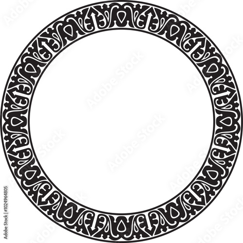 Vector black monochrome arabic national round ornament.  Ethnic circle, frame, ring of eastern peoples. Persian painting