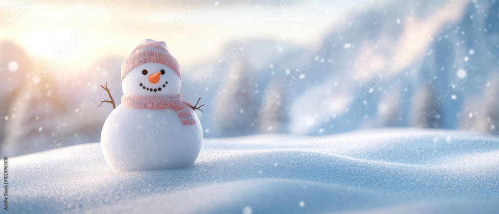 Joyful snowman standing proudly in a snowy landscape, surrounded by frosty trees, inviting a cheerful winter atmosphere, perfect for seasonal greetings. Joyful snowman standing proudly in a snowy landscape, surrounded by frosty trees, inviting a cheerful winter atmosphere, perfect for seasonal greetings.