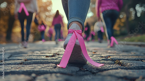Group of people walking together for breast cancer
