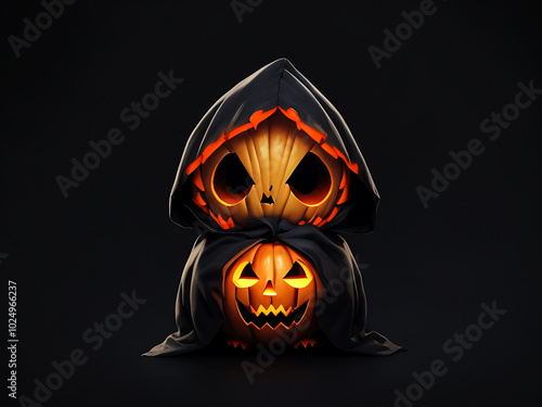 A Pumpkin Looking like a ghost on a Halloween background