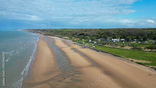 Aerial view of the beach in Normandy, France