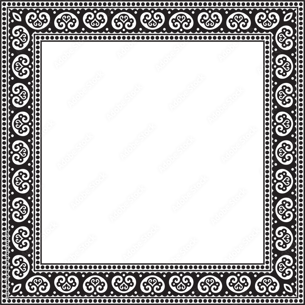 Vector square black monochrome ancient Russian ornament. Slavic rectangle, border, frame. Painting of the royal chambers Vector square black monochrome ancient Russian ornament. Slavic rectangle, border, frame. Painting of the royal chambers