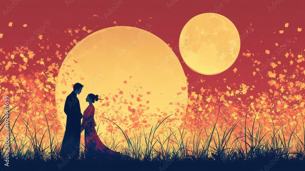 Romantic Silhouette Under the Harvest Moon Romantic Silhouette Under the Harvest Moon
