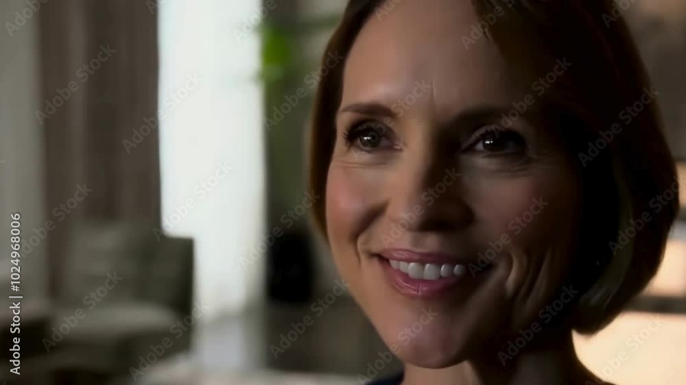 Close up on a middle aged woman smiling Close up on a middle aged woman smiling
