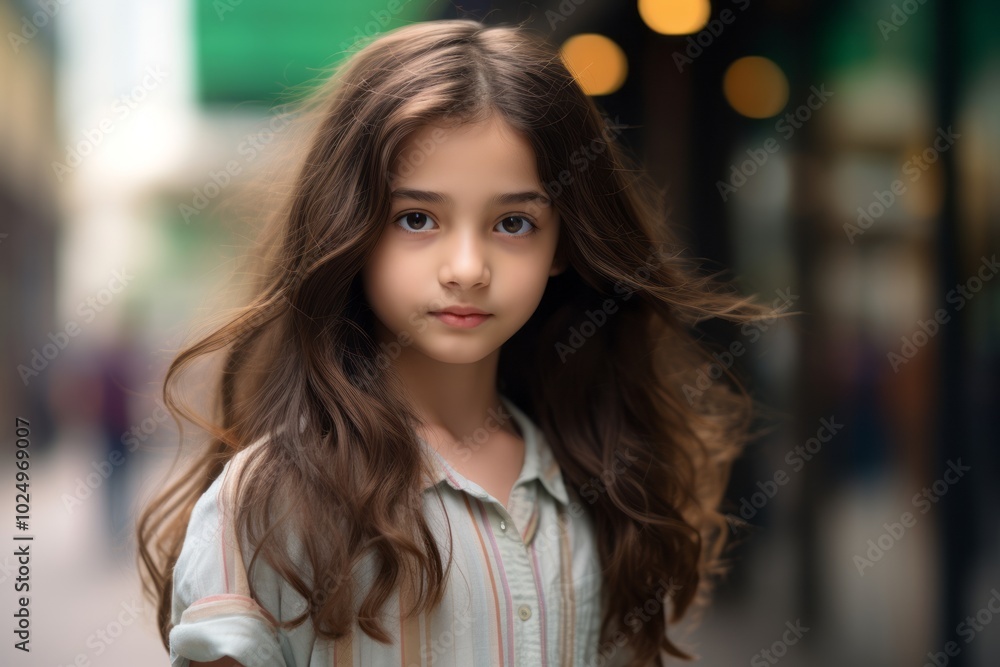 Portrait of a beautiful little girl with long hair in the city Portrait of a beautiful little girl with long hair in the city