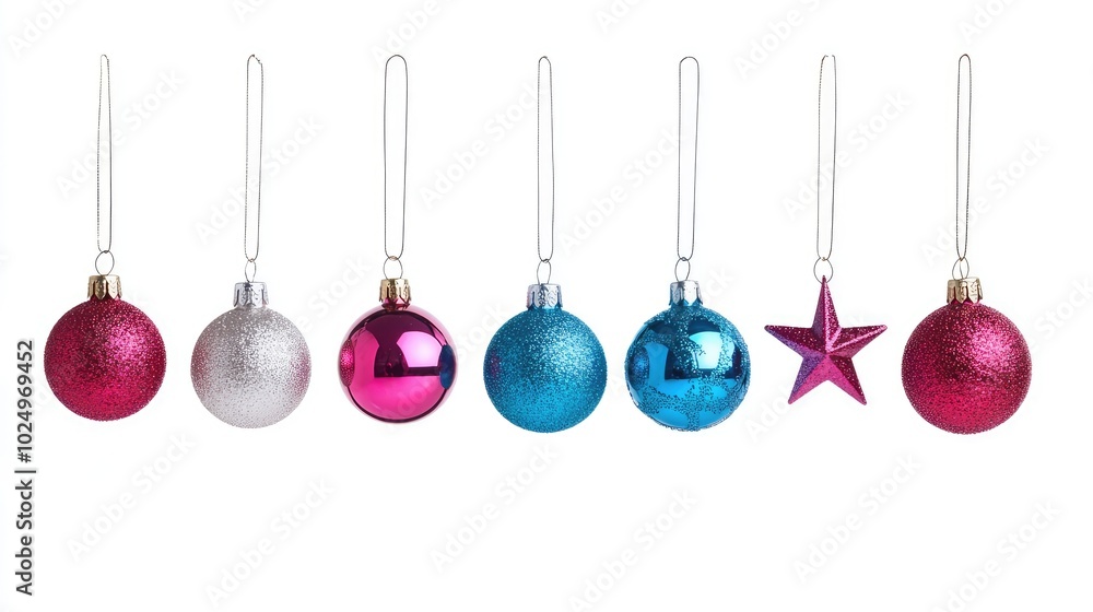 Christmas Tree Toys: Balls and Stars in a Row. AI generated illustration. Christmas Tree Toys: Balls and Stars in a Row. AI generated illustration.
