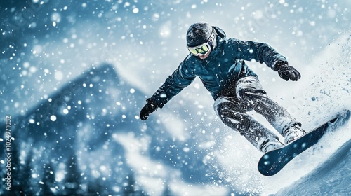 Wallpaper Mural A snowboarder glides down a snowy slope amidst a winter landscape. Torontodigital.ca