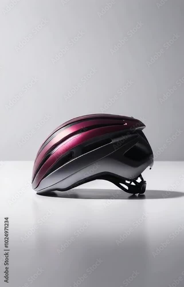Close-up of sleek black and burgundy bicycle helmet on a white background Close-up of sleek black and burgundy bicycle helmet on a white background