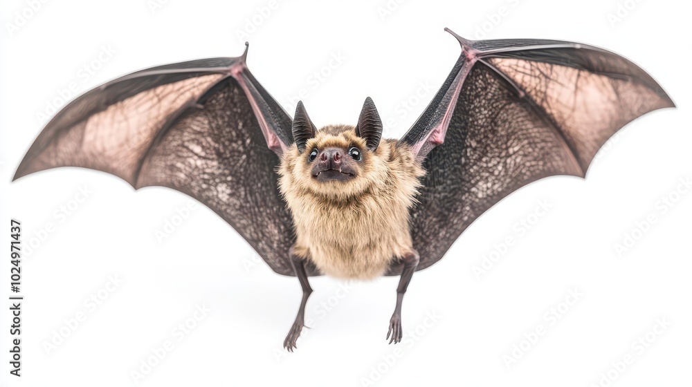 Fototapeta premium A vampire bat flying with its wings spread wide focus on Dark and mysterious, perfect for Halloween mockups dynamic Fusion Isolated white background