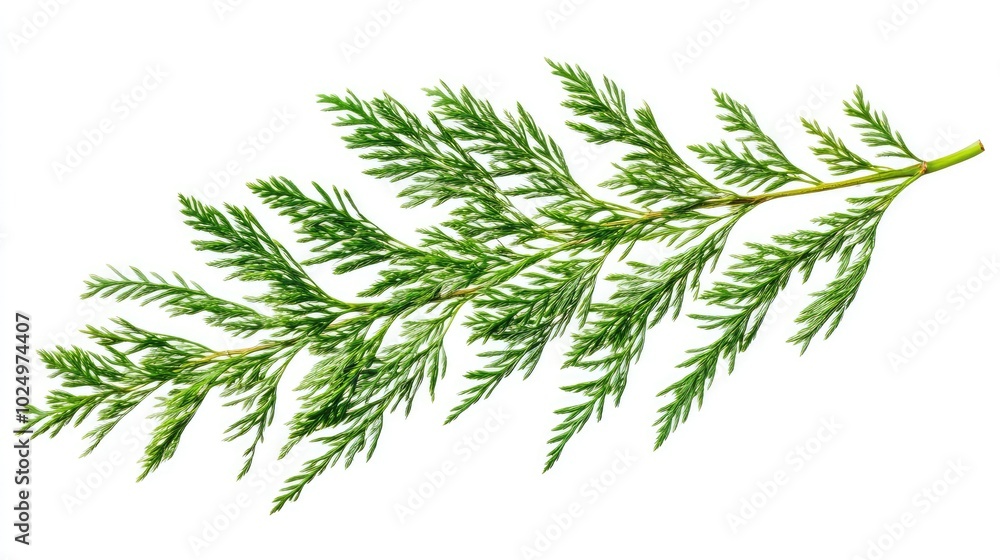 Asparagus setaceus leaf on white background. AI generated illustration. Asparagus setaceus leaf on white background. AI generated illustration.