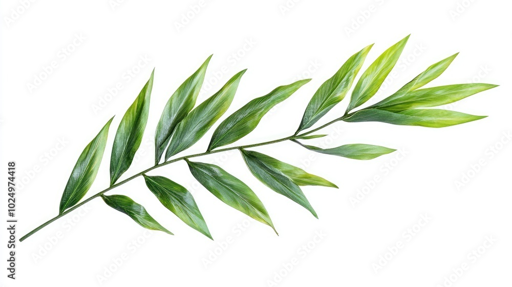 Fototapeta premium Asparagus setaceus leaf on white background. AI generated illustration.