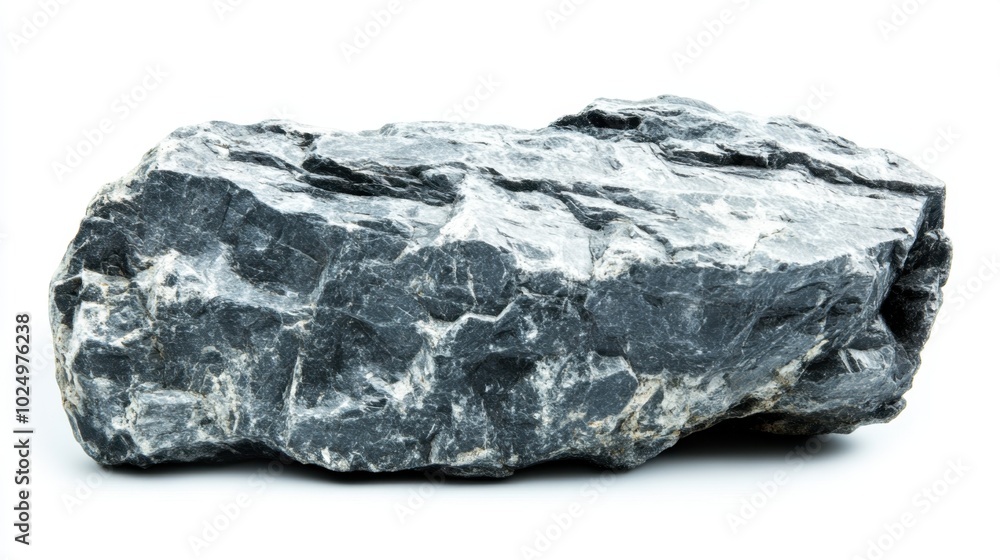 A gray rock with rugged, uneven surface, isolated on a white background, perfect for geology or earth science concepts A gray rock with rugged, uneven surface, isolated on a white background, perfect for geology or earth science concepts