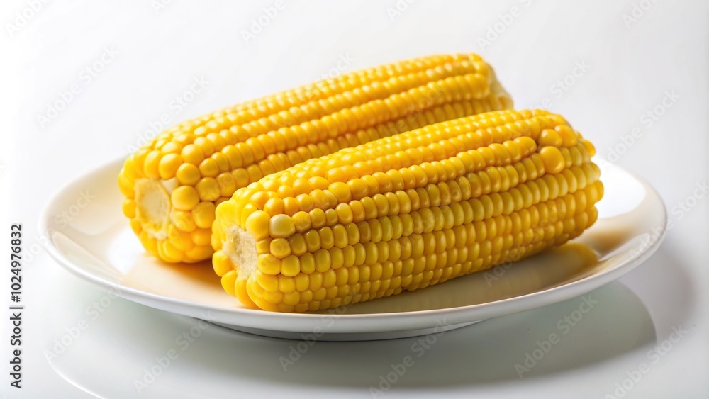 boiled yellow corn on white plate and table boiled yellow corn on white plate and table
