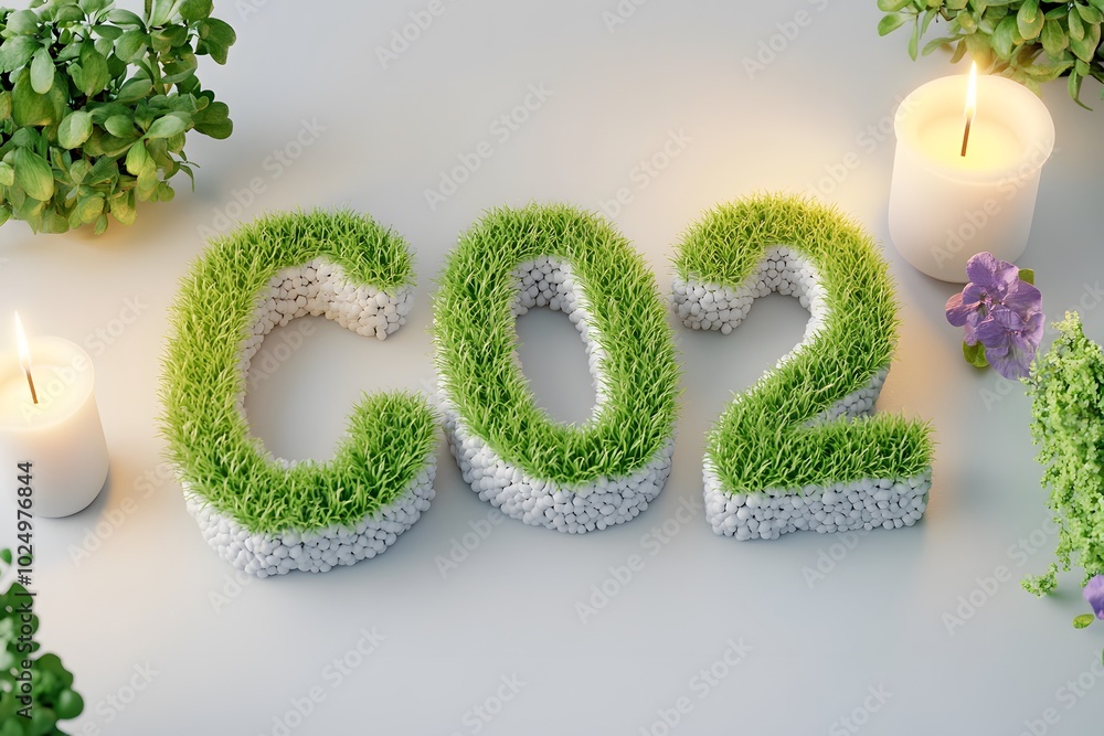 3D rendering of the word CO2 made from green plants on a white background 3D rendering of the word CO2 made from green plants on a white background