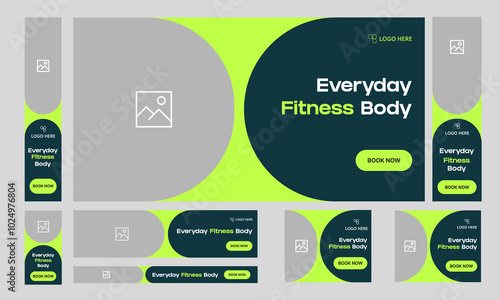 Body fitness vertor web set banner deisgn for social media post, body building web bundle banner design, workout plan standard banner, customizable vector eps 10 file format
